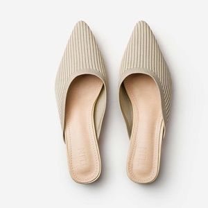TIJN Vegan Cream Ribbed Knit 'Helka' Mules 8.5